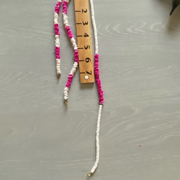 Puka Shell Bundle! 1990’s Necklace Bracelet and Anklet! White Hot Pink Pearl - Picture 6 of 7